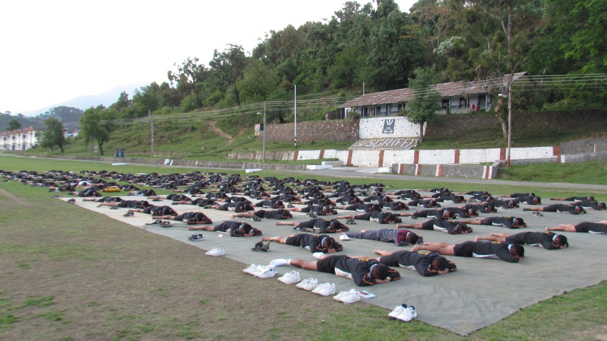 Early morning yoga training for soldiers at Dharamshala, H.P.